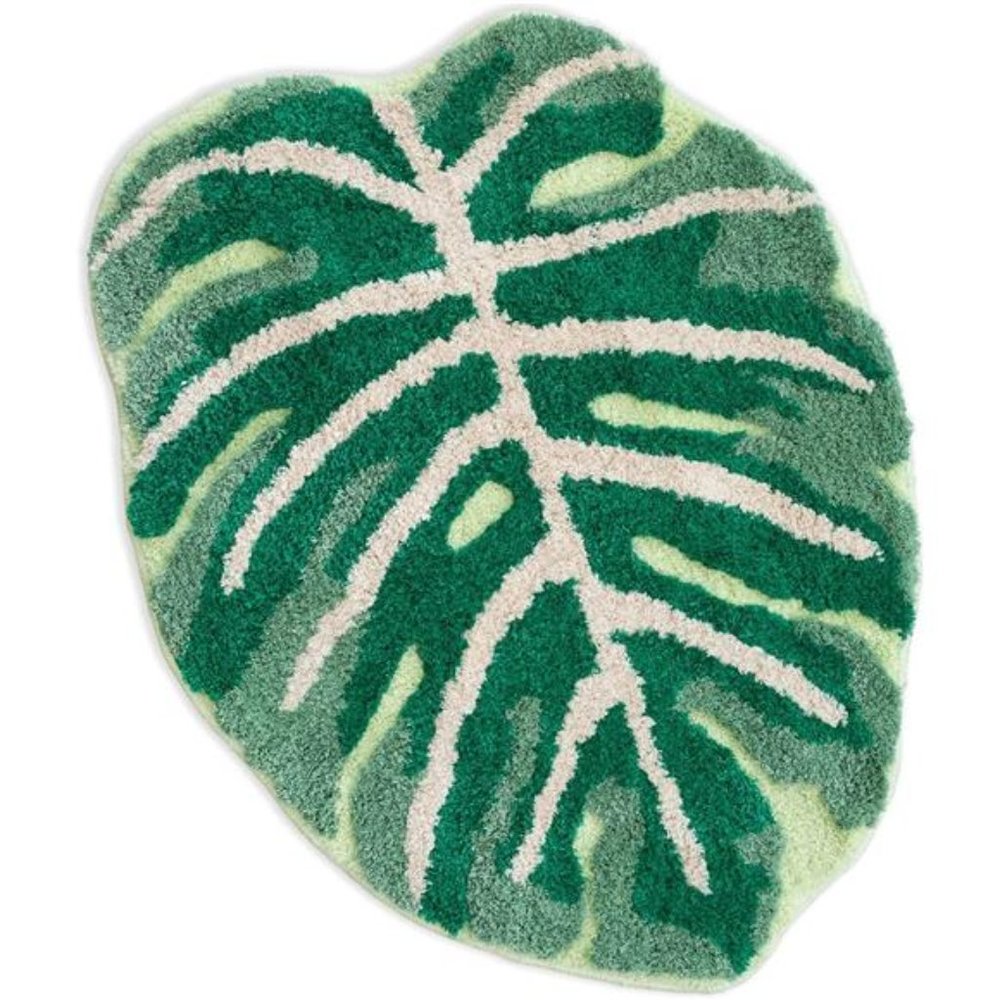 Non Slip Bath Mat or Kitchen Tufted Rug, Plant Leaf Shaped Kids Pets Floor Mat